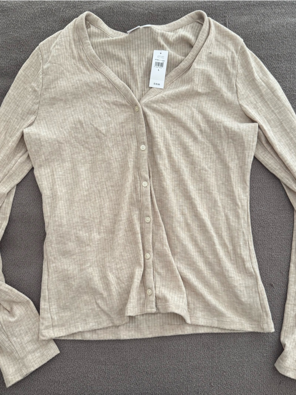 GAP Beige Ribbed Button-Front Women's Top